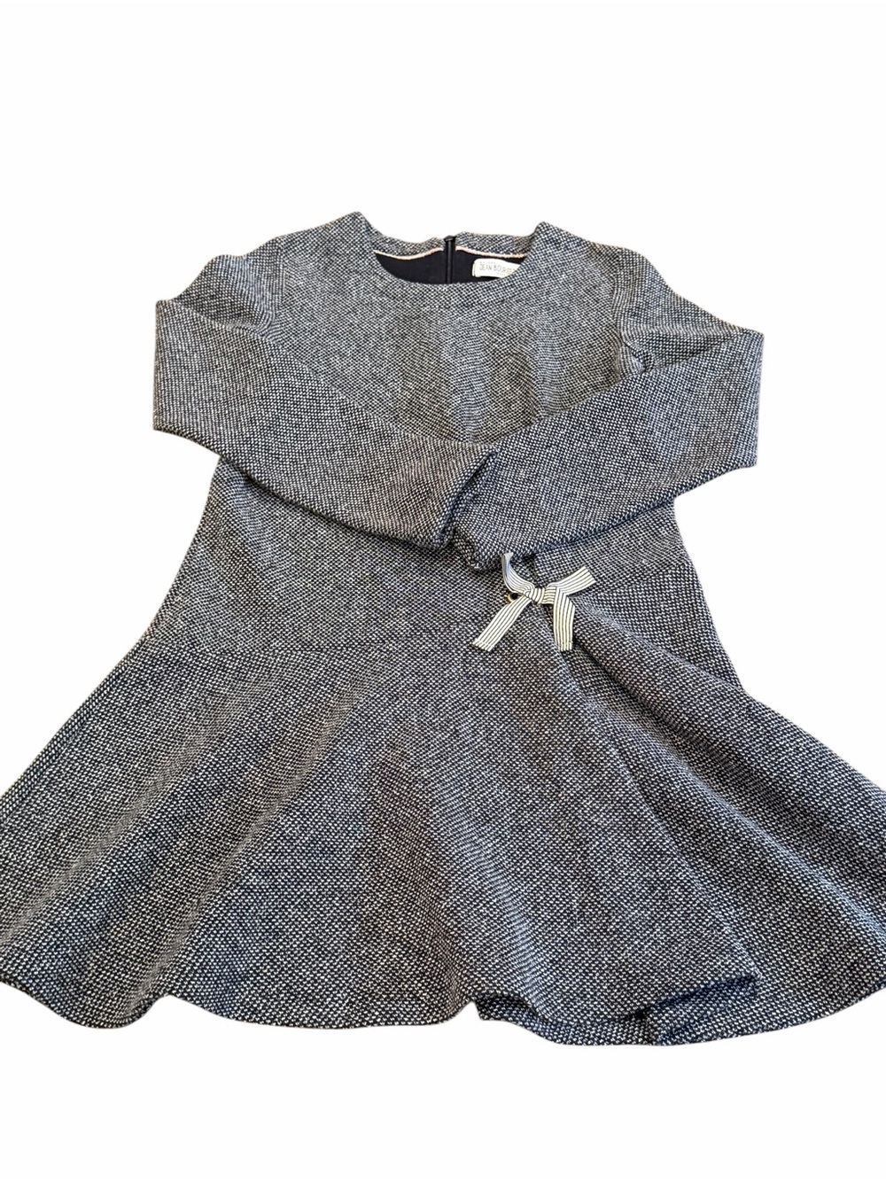 Jean Bourget,Black and White Knit Flared Dress with Bow, Size 10